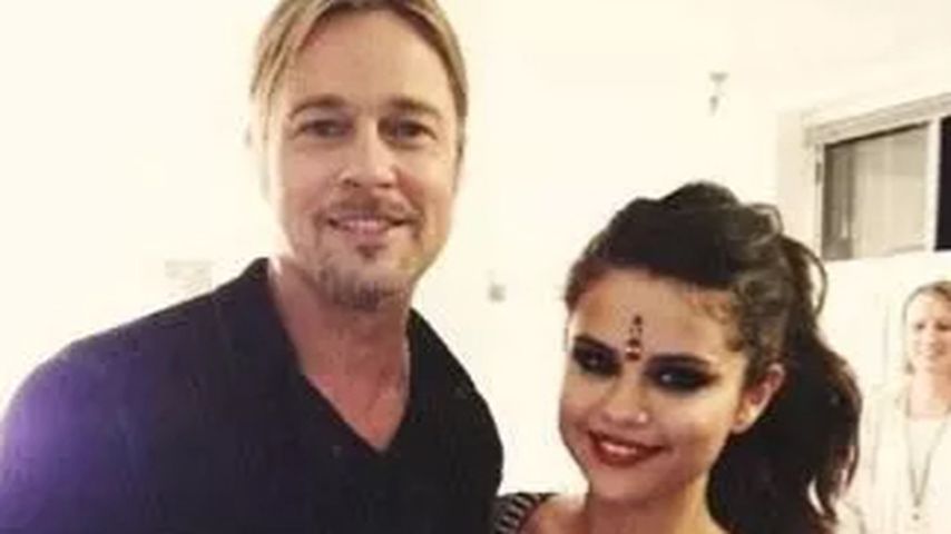Brad Pitt und Selena Gomez am Filmset