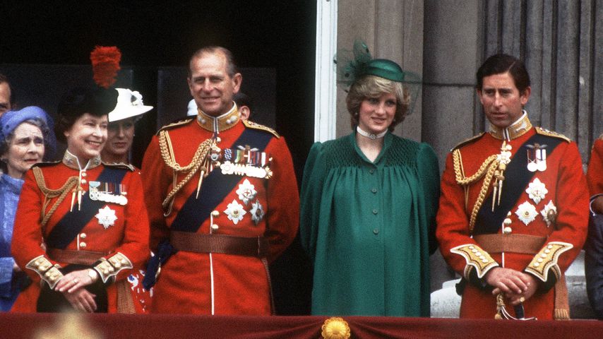 Die Queen, Prinz Philip, Prinzessin Diana und Prinz Charles 1982