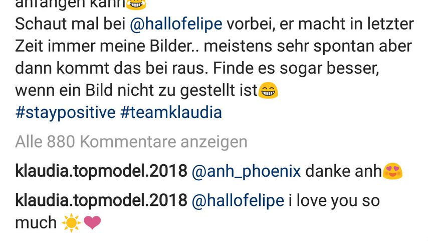 Klaudias Liebesgeständnis auf Instagram