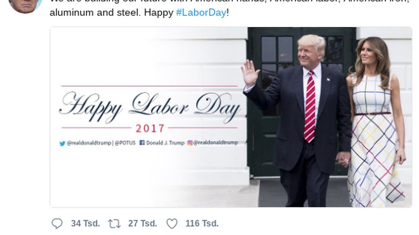 Post von Donald Trump zum Labor Day 2017