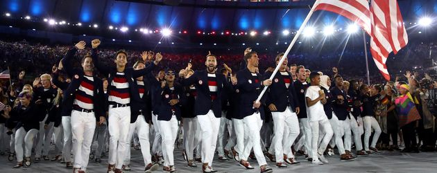 Die US-Mannschaft bei der Eröffnungszeremonie der Olympischen Spiele 2016 Die US-Mannschaft bei der Eröffnungszeremonie der Olympischen Spiele 2016