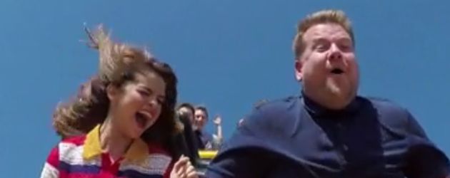 Selena Gomez und James Corden beim Carpool Karaoke auf der Achterbahn Selena Gomez und James Corden beim Carpool Karaoke auf der Achterbahn